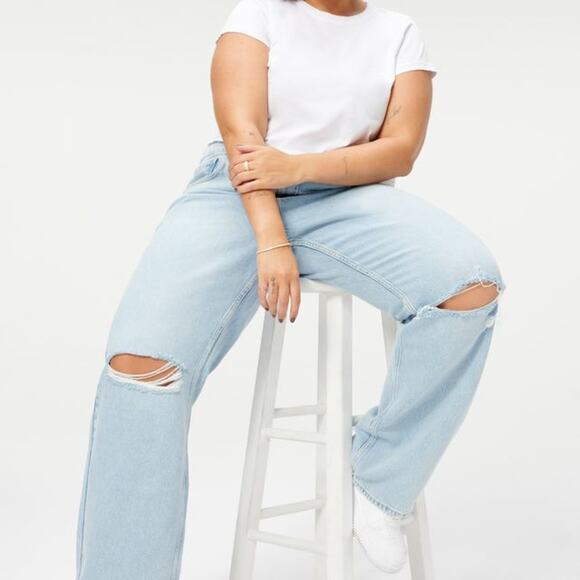 Good American Denim - Good American Jean Good 90's Relaxed Straight Blue542 28 Distressed Plus Denim